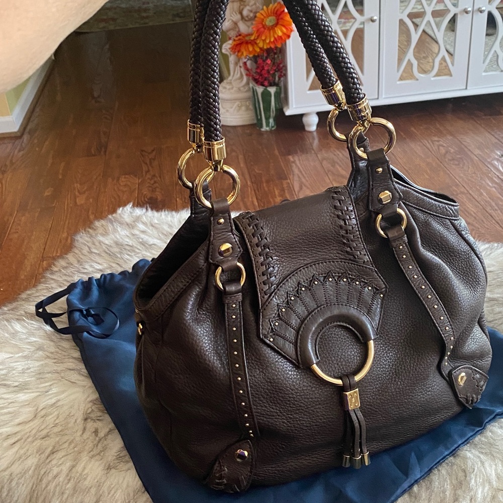 COLE HAAN Collection C06 Gorgeous Brown Leather Handbag, braided strap - Picture 4 of 16